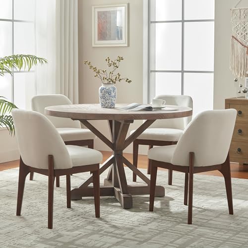 VKNOW Upholstered Wooden Dining Chairs Set of 4 with Modern Fabric, Beige | Modern Dining Room Chairs with Wood Legs, Kitchen Chairs for Restaurant, Living Room, No Wobble - color: Beige-brown Leg, size: 4 PCS