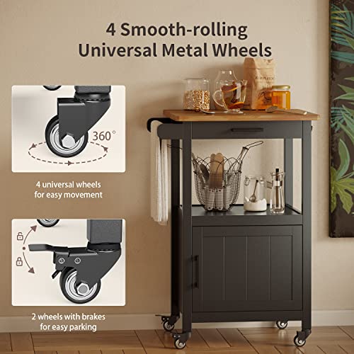Qsun Microwave Cart, Microwave Stand | Kitchen Island on Wheels, Rolling Kitchen Cart with Rubber Wood Countertop, Side Hook, Microwave Cart for Small Space - size: Black