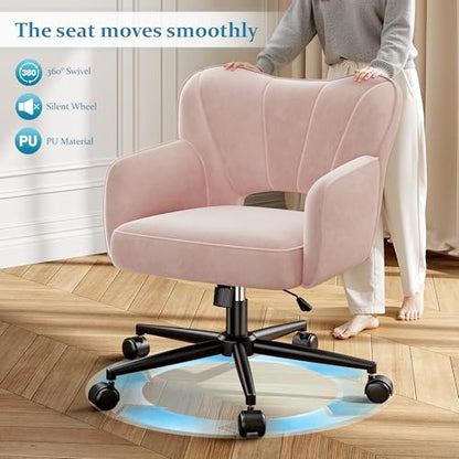 DurayLoly Vanity Chair with Shell Back & 360° Swivel Wheels | Comfy Velet Vanity Chair,Adjustable Height,Stylish and Comfortable for Makeup, Work & Relaxation,Pink - color: Pink