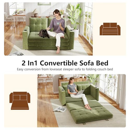 Convertible Sofa Bed, Folding Sofa Bed 2 in1 Pull Out Loveseat Sleeper Sofa, Floor Sofa Bed for Small Spaces Folding Couch Bed with Pillows for Living Room Bedroom - Green - color: Green