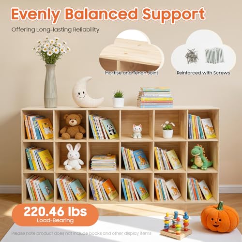 18 Cube Storage Organizer, Solid Wood Bookshelf with Back Panel, Floor Standing Open Bookcase, Vertical or Horizontal Shelf Unit for Living Room Office (18-Cube) - size: 18-Cube