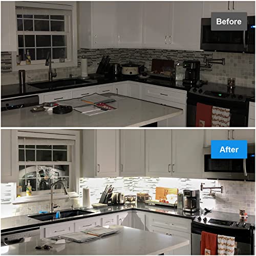 Kitchen Under Cabinet LED Lighting Kit, Super Bright, 6 PCS 12 Inches Light Bars, Plug-in or Hardwire Power Adapter, 31W 2000 Lumen, for Cabinet Counter Shelf Workbench (Daylight White 5000K) - color: White Cable-Daylight White 5000K