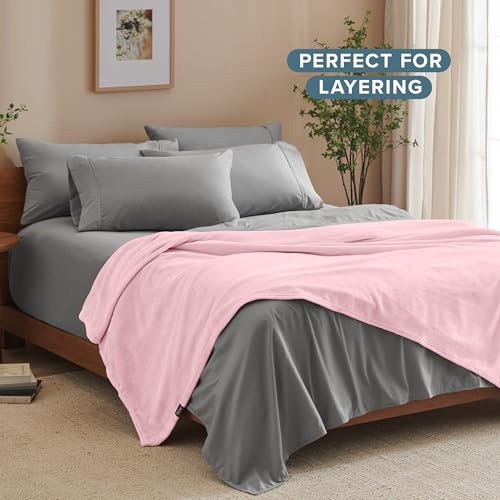Bare Home Fleece Blanket Luxury Microplush (Full/Queen, Light Pink) | Ultra-Soft Lightweight Blanket for Bed, Sofa, and Couch, Cozy & Warm Blanket - color: 18 - Light Pink, size: Full/Queen