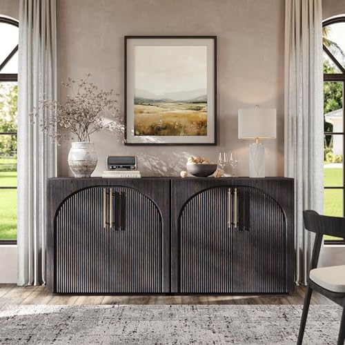 Sideboard Buffet Cabinet with Storage,Credenza with Fluted Doors - color: Dark Walnut-fluted Doors