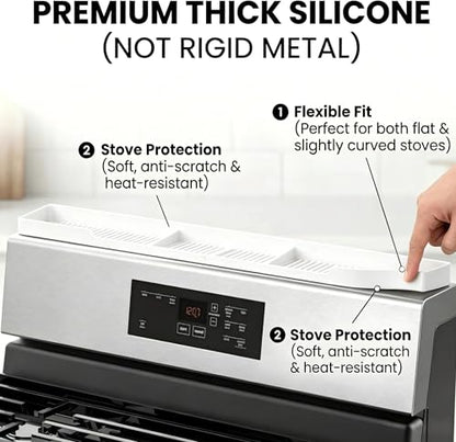 AWOKE Stove Top Shelf 30 Inch - Silicone Material Magnetic Shelf for The Stove - 3 Functional Partitions Kitchen Spice Rack Organizer - White - color: White