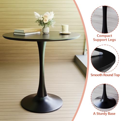 HRVEOCEI 31.5" Tulip Table, Small Round Dining Table with Thickened Tabletop & Metal Pedestal, Bistro Tables for Small Spaces Kitchen Dining Room Living Room (Black) - color: Black