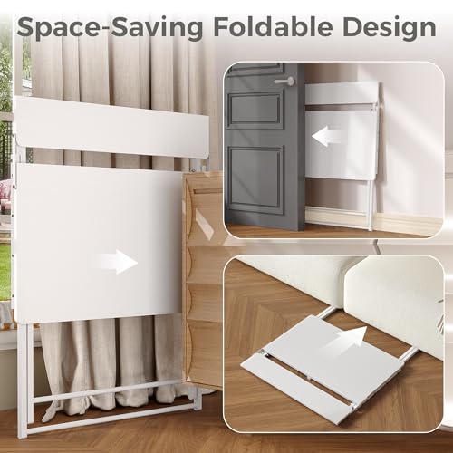 Small Desk No Assembly,31.5Inch 2-Tier Compact Computer Desk with Shelf & Side Pocket,Space Saving Foldable Table for Home Office, Bedroom or Apartment,Portable Collapsible Sturdy Laptop Desk,White - color: White