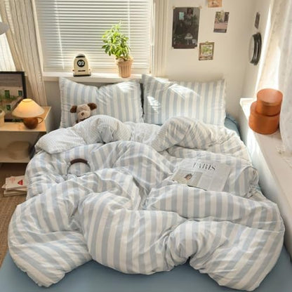 Striped Duvet Cover King Size Blue White Stripes Reversible Bedding Set Vertical Striped Duvet Cover Set Soft Lightweight Microfiber Quilt Cover with Zipper Closure and 2 Pillowcases - color: Blue White Striped, size: King(No Comforter)