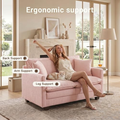 50" Love Seat, Small Cloud Sofa Couch with 2-Layer Cushion & 27" Deep Seat, 2 Pillows for Small Spaces, Bedroom, Apartment, Office, Living Room, in a Box, Pink - color: Pink, size: Loveseat