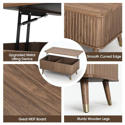 SULIVES Lift Top Coffee Table with Storage,Fluted Coffee Table with Lifting Top,Mid Century Modern Center Table with Solid Wood Legs,Small Coffee Tables for Living Room,Walnut - color: Walnut_rectangular