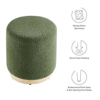Modway 16" Round Sherpa Upholstered Upholstered Ottoman - color: Moss Green Natural