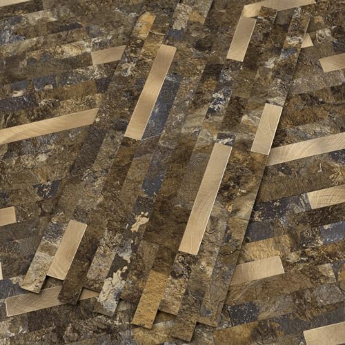 StyloVue 20 Sheets Peel and Stick Backsplash for Kitchen, Rust Slate with Metal Gold Look Stick on Tile Upgrade Your Kitchen Backsplash, RV, Fireplace - color: Rust Slate With Metal Gold