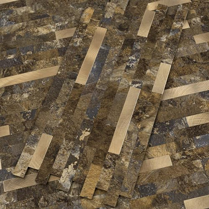 StyloVue 20 Sheets Peel and Stick Backsplash for Kitchen, Rust Slate with Metal Gold Look Stick on Tile Upgrade Your Kitchen Backsplash, RV, Fireplace - color: Rust Slate With Metal Gold