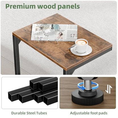 Simple Trending C Shaped End Table, Small Side Table, TV Trays for Couch, Sofa Table for Living Room, Bedside, Rustic Brown - size: Wide Table Top Single Set