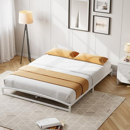 IDEALHOUSE Low Bed Frame, 6 in Full Size Metal Platform Bed Frame, White | Arch Design, Heavy Duty Bed Frame, Strong Bearing Capacity, No Box Spring Needed, - color: 6 Inch White, size: Full
