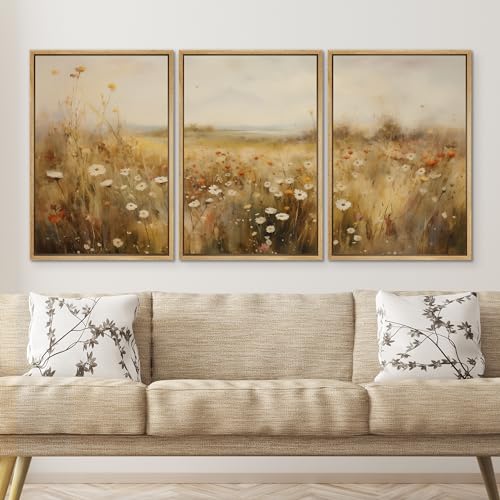 SIGNWIN Framed Canvas Print Wall Art Set Wildflower Meadow Pastoral Floral Illustrations Modern Colorful Ultra for Living Room, Bedroom, Office - 16"x24"x3 Natural - color: A20-2402-b11, size: 16"x24"x3 Panels Natural
