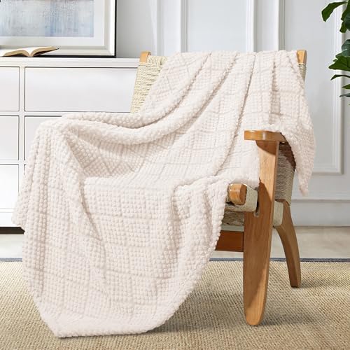 Whale Flotilla Soft Fleece Throw Blanket for Couch, Ivory White | Jacquard Waffle Blankets for Home Decor, Lightweight and Cozy, All Season Suitable, 50x60 Inch - color: Ivory, size: Throw(50x60 Inch)