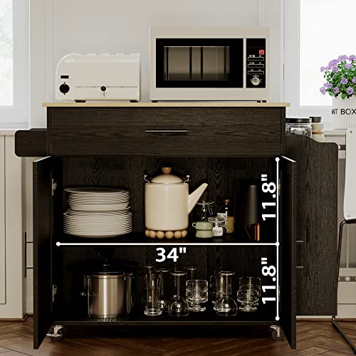 IRONCK Kitchen Island with Storage, Charging Station and Drop Leaf, Black | Wheels, Drawers, Open Shelves, Drawer Storage, Everyday Home Use - color: Black