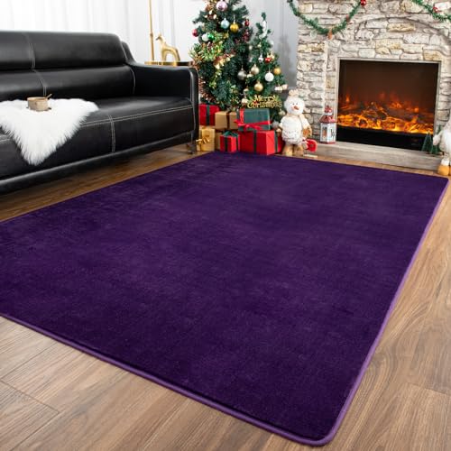 Przemy 4x6 Dark Purple Super Soft Area Rug for Bedroom Living Room | Washable Thickened Memory Foam Rugs, Modern Aesthetic Indoor Carpet for Bedside Kids Girls Room Dorm Nursery Home Decor - color: Dark Purple, size: 4' x 6' (Rectangular)