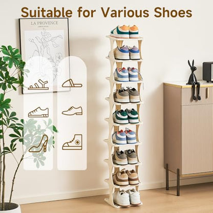UFORU Vertical Shoe Rack 9 Tier,Narrow Free Standing Shoe Organizer | Shoe Shelf for Dorm,Narrow Shoe Rack for Closet,Entryway,Tall Stackable Plastic Shoe Organizer for Small Spaces,Easy Assembly