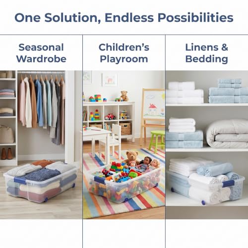 Under Bed Storage Bin 66 Quart, Clear Rolling Container with Wheels & Lid (2 Pack) - size: 2 Pack