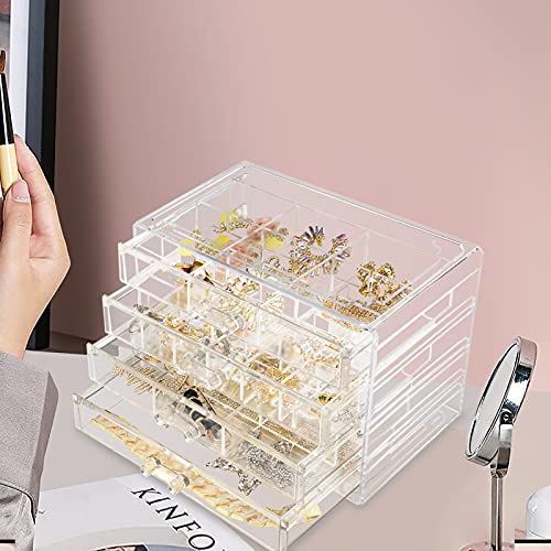 Weiai Clear Acrylic Jewelry Organizer Box 72 Adjustable Grids for Earrings Rings - size: 4 Drawers