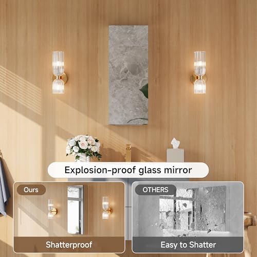 12" x 30" Bathroom Medicine Cabinet with Mirror, Recessed or Wall Mount | Medicine Cabinets with Adjustable Glass Shelves, Soft-Closed Hinge, Chrome Aluminum Frame, Reverse Installation - size: 12" x 30"
