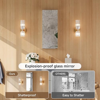 12" x 30" Bathroom Medicine Cabinet with Mirror, Recessed or Wall Mount | Medicine Cabinets with Adjustable Glass Shelves, Soft-Closed Hinge, Chrome Aluminum Frame, Reverse Installation - size: 12" x 30"