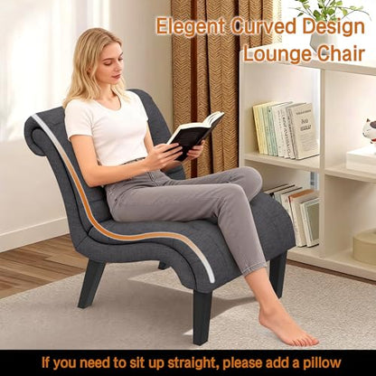 Tufted Upholstered Accent Chair for Living Room Bedroom Lounge Chair Armless Linen Slipper Chair with Wood Legs Gray - color: Grey, size: 1 Chair