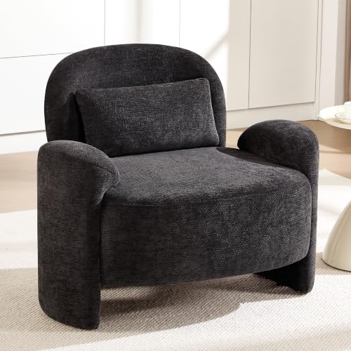 Accent Chair for Living Room, Modern Chenille Fabric Lounge Reading Sofa Chair with Lumbar Pillow, Upholstered Arm Chairs for Bedroom, Office, Dark Grey - color: Dark Grey