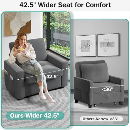 Sunny Heart 40" W Oversized Sleeper Chair Bed, 3-in-1 Convertible Reclining Sofa Chair with Pull Out Couch Bed, Adjustable Backrest, Side Pockets, Cup Holder, USB Ports & Side Table, Basic Dark Grey - color: Dark Grey, size: 40 inch
