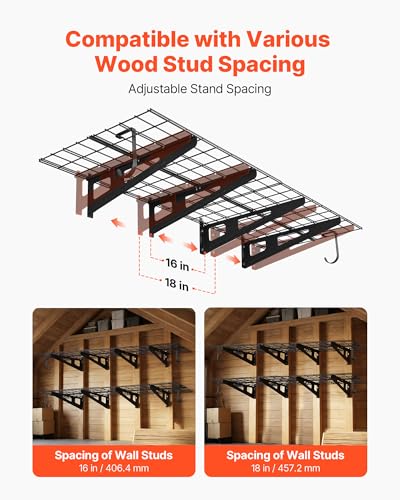 VEVOR 2-Pack Heavy Duty Garage Wall Shelving, 2 x 6 ft Steel Wall Mounted Shelving Unit with Hooks, 24 x 72 Inch Per Shelf Floating Storage Metal Rack, 1000 lbs Total Weight Capacity - size: 2×6 ft
