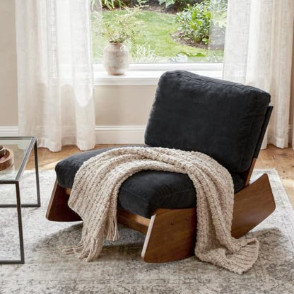 Armless Rocking Chair, Upholstered Glider Lounge Chair, Dark Gray | Comyf Chenill, Curved Solid Wood Base, for Living Room, Bedroom - color: Dark Gray