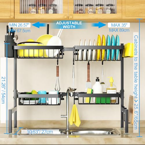 SNSLXH 4 Baskets 2-Tier Over The Sink Dish Drying Rack, 26.57"-35" | Large Dish Drying Rack for Kitchen, Extensible and Adjustable, Saving Kitchen Space - size: Large 2 tiers 4 baskets
