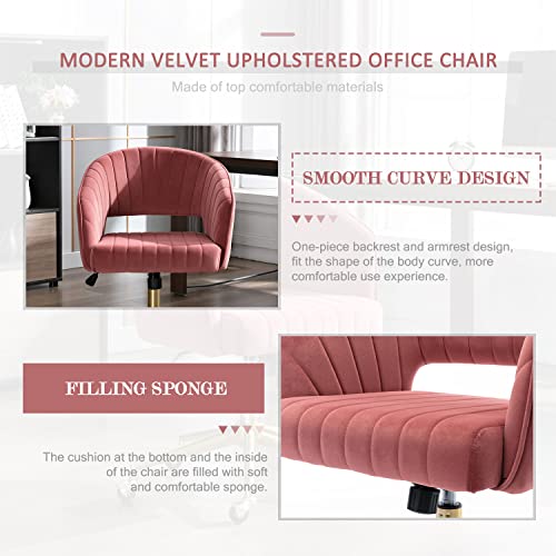 Eifizek Velvet Office Desk Chair, Modern Adjustable Home Desk Chair with Wheels, Swivel Vanity Chair for Bedroom, Office, Vanity Study (Bean Paste Red) - color: Bean Paste Red