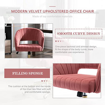 Eifizek Velvet Office Desk Chair, Modern Adjustable Home Desk Chair with Wheels, Swivel Vanity Chair for Bedroom, Office, Vanity Study (Bean Paste Red) - color: Bean Paste Red