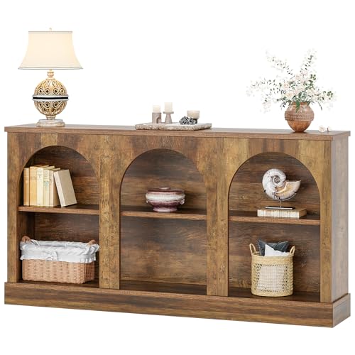 Tribesigns Arched Console Table, 63" Wooden Entryway Table with Storage | Farmhouse Long 3-Tier Sofa Table Behind The Couch for Entrance, Hallway, Living Room, Foyer, Brown - color: Rustic Brown