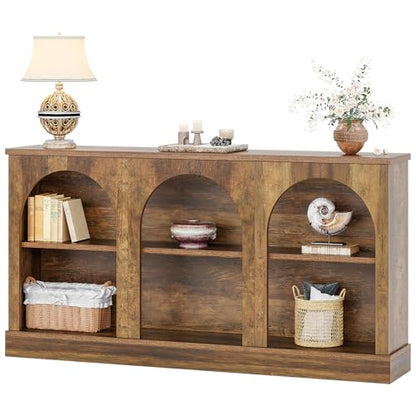 Tribesigns Arched Console Table, 63" Wooden Entryway Table with Storage | Farmhouse Long 3-Tier Sofa Table Behind The Couch for Entrance, Hallway, Living Room, Foyer, Brown - color: Rustic Brown