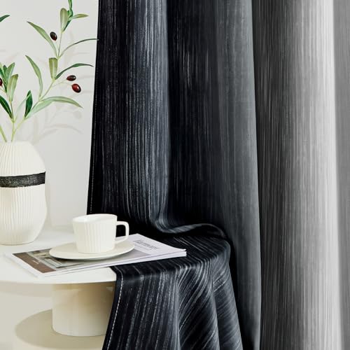 MIULEE Black and Greyish White Ombre Blackout Curtains 52Wx72L Set of 2 | Full Room Darkening,Thermal Insulated,72 Inch Long,Grommet Drapes for Bedroom/Living Room,Modern Window Treatments - color: Black and Greyish White, size: 52"W x 72"L (Pack of 2)