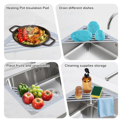 HANZENMA Triangular Sink Rack, Multi-Functional Rack Above the countertop, Foldable Sink Drying mat, Heat-Resistant, Non-Slip, and Rust-Proof Dish Rack (Gray) - color: Gray, size: Triangle: 15.8" x 9"