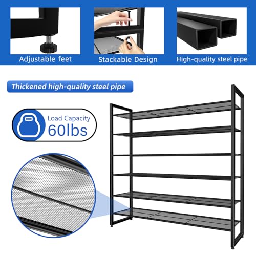 Simple Trending 12 Tier Shoe Rack, Sturdy Tall Shoe Organizer, Black | Holds 60 Pairs, Sturdy Tall Shoe Organizer, Heavy Duty Large Metal Stackable, For Entryway, Closet, Bedroom - size: 12 Tiers