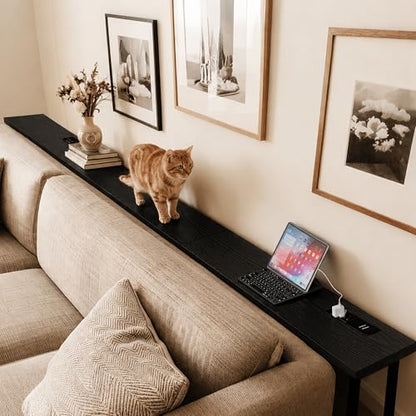 GRLEAF 102 Inch Narrow Sofa Table with Power Outlets, Extra Long Console Table Behind Couch Table with Charging Station, Skinny Entryway Table Thin Table for Living Room, Narrow Spaces (Black) - color: Black, size: 102IN