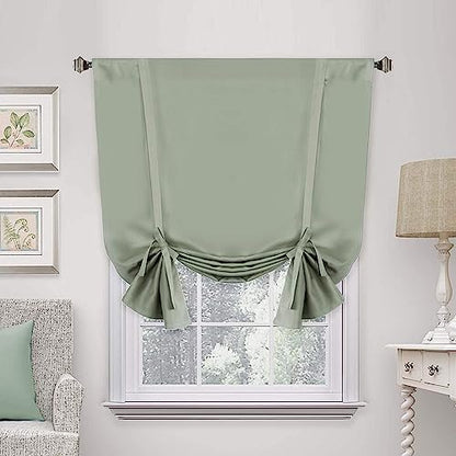 H.VERSAILTEX Solid Blackout Curtain Energy Efficient Tie Up Shades Rod Pocket Panel for Kitchen (Light Sage, 42W x 63L, One Panel) - color: Light Sage