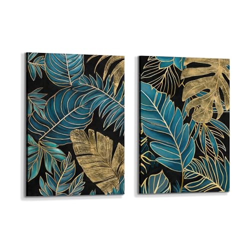 arttitue Bedroom Plant Wall Art Canvas: Tropical Leaf Picture Monstera Leaves Print Botanical Palm Painting 2 Piece Boho Artwork for Bathroom Living Room Decor - color: Monstera Leaf, size: 11"x16"x2Pcs