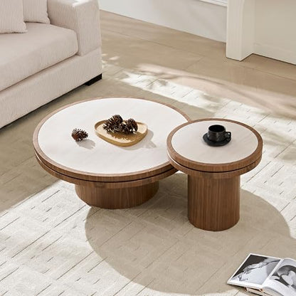JUSTONE 19.49 '' Round Fluted Coffee Table Small Accent Table for Living Room,Modern Small Accent Table Sofa Side End Table for Living Room,Home Balcony(Walnut) - color: 39.37'' - Natural Wood
