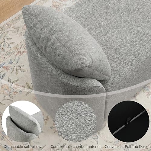 Usaint 58.3" Upholstered Storage Ottoman Bench with 2 Throw Pillows, Grey | End of Bed Bench with Curved Arms and Thickened Seat Cushion for Bedroom, Livingroom, Window, Entryway and Dressing Areas - color: Grey