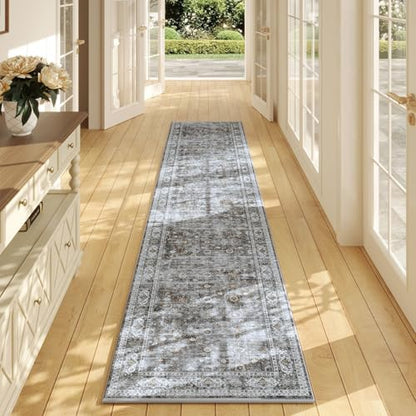 Rugcomf Washable Kitchen Runner 2'7"x12' - Long Hallway Runner Rug Non Slip, Boho Carpet for Hallways, Entryway, Hall, Bathroom - Grey - color: Grey, size: 2'7" x 12' (Rectangular)