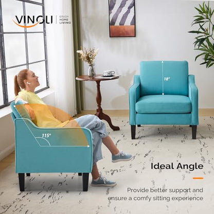 VINGLI Accent Chairs for Living Room Mid Century Modern Chair Sofa Chair Upholstered Arm Chair with Scooped Arms for Bedroom, Apartment, Office, Studio, Waiting Room, Play Room - color: Teal Blue