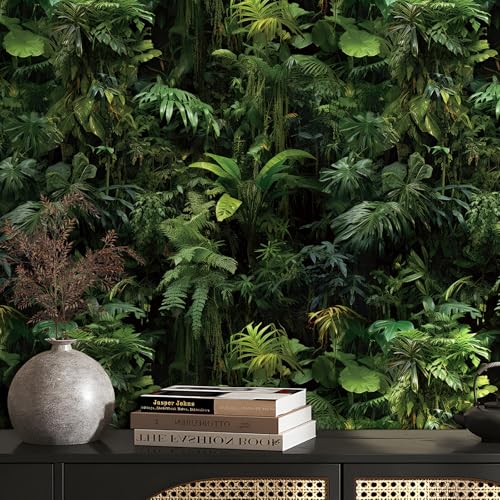 FunStick Dark Green Tropical Wallpaper Peel and Stick Jungle Leaf Wallpaper for Bedroom Bathroom Kids Room Removable Black Green Tropical Contact Paper for Wall Murals Cabinets Waterproof 17.5"x118" - size: 17.5" x 118"
