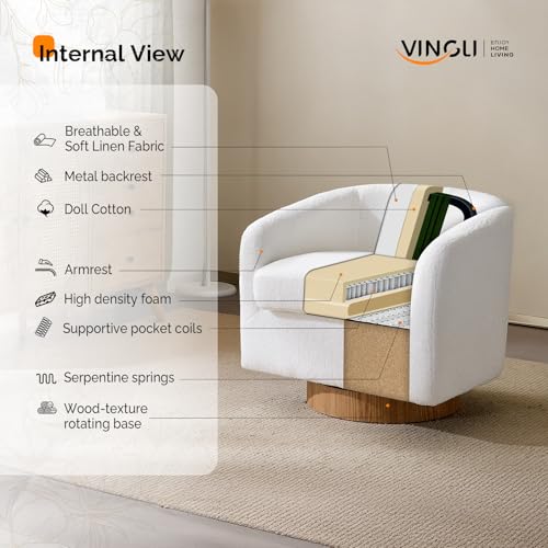 VINGLI 360°Swivel Accent Chairs Set of 2 with Engineered Wood Base and Removable Cushion for Living Room, Bedroom, Curved Back Barrel Chairs for Small Space, Upholstered Bucket Armchairs, Teddy White - color: Teddy-white